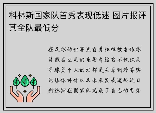 科林斯国家队首秀表现低迷 图片报评其全队最低分 科林斯国家队首秀表现低迷 图片报评其全队最低分