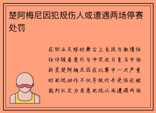 楚阿梅尼因犯规伤人或遭遇两场停赛处罚 楚阿梅尼因犯规伤人或遭遇两场停赛处罚